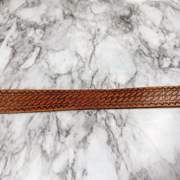 Lonesome Charlies Brown Basketweave Stamped Leather Belt Strap Mens 42 - Picture 6 of 11